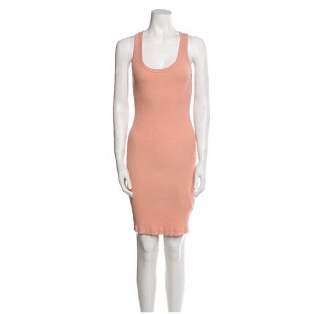 John Elliott Authentic Salmon Pink Beige Ribbed Tank Knee Length Dress 2 Xs S
